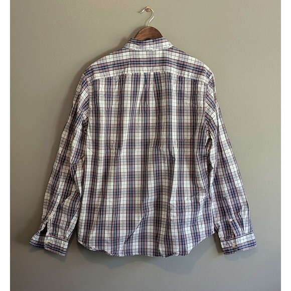 J.Crew Size Large Red Plaid Oxford Shirt Sunwashed Mens L Button Down Blue Crew - Picture 5 of 5